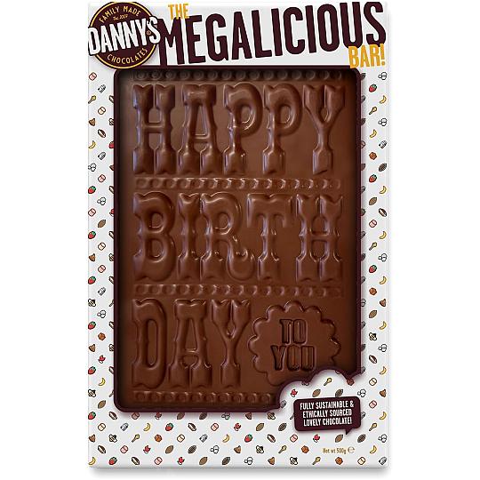 Danny’s Chocolates The MEGALICIOUS Bar! Huge Handmade HAPPY BIRTHDAY XXL 500g Slab