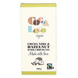 Cocoa Loco Cocoa Nibs & Hazelnut Dark Chocolate Bar 100g