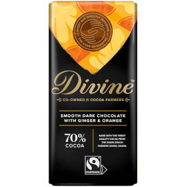 Divine Dark Chocolate with Ginger & Orange 70% Cocoa Chocolate Bar 90g