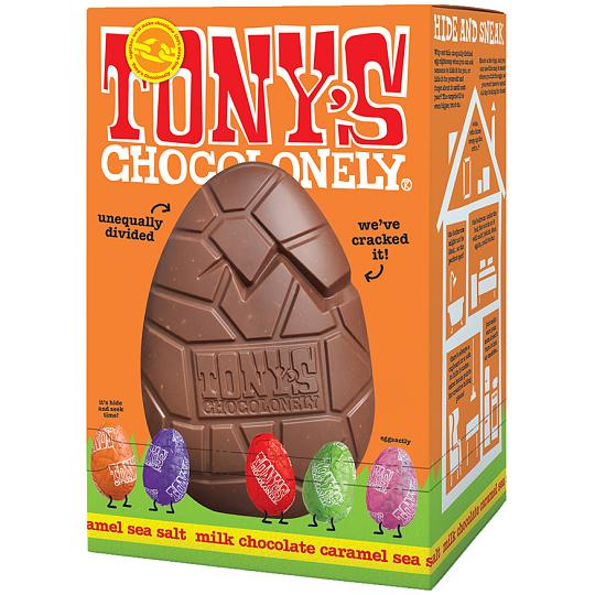 TONY’S CHOCOLONELY milk chocolate caramel sea salt Easter Egg & Mini Eggs